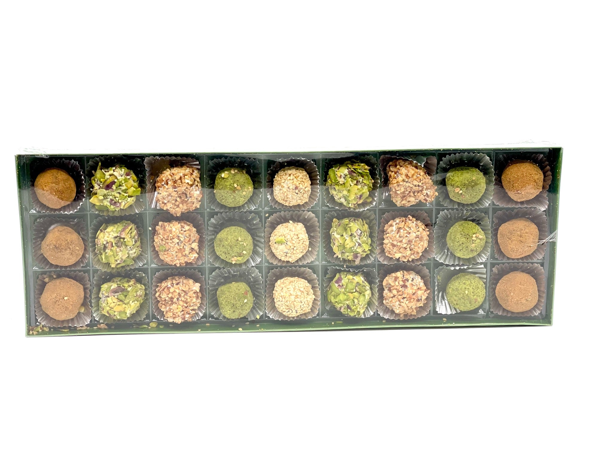 Omniya Luxury Assorted Date Treats – 27 Gourmet Date Paste Pieces Coated in Pistachio, Lotus, Sesame, and Almond – High-Quality & Delicious Gift Box