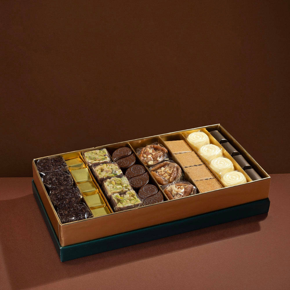 Fruittinia Chocolate Box – 25 Piece Premium Assorted Collection Inspired by Mediterranean & Arabic Desserts – Includes Halawa, Kunafa, Cheesecake, Pistachio & Cotton Candy Chocolates – Luxurious Gift for All Occasions