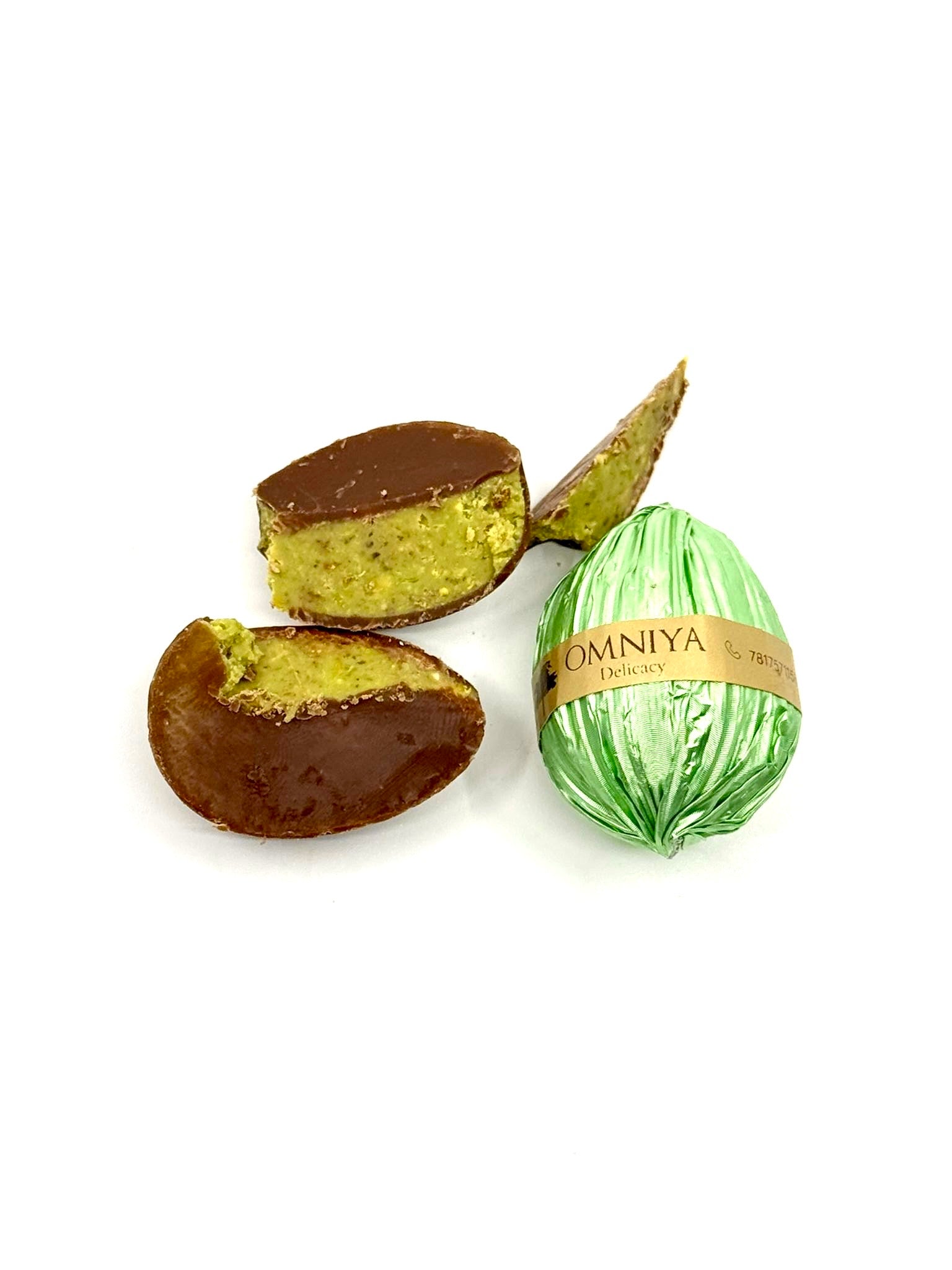 Chocolate M-Egg Cream Pistachio with Feuilletine (15g)