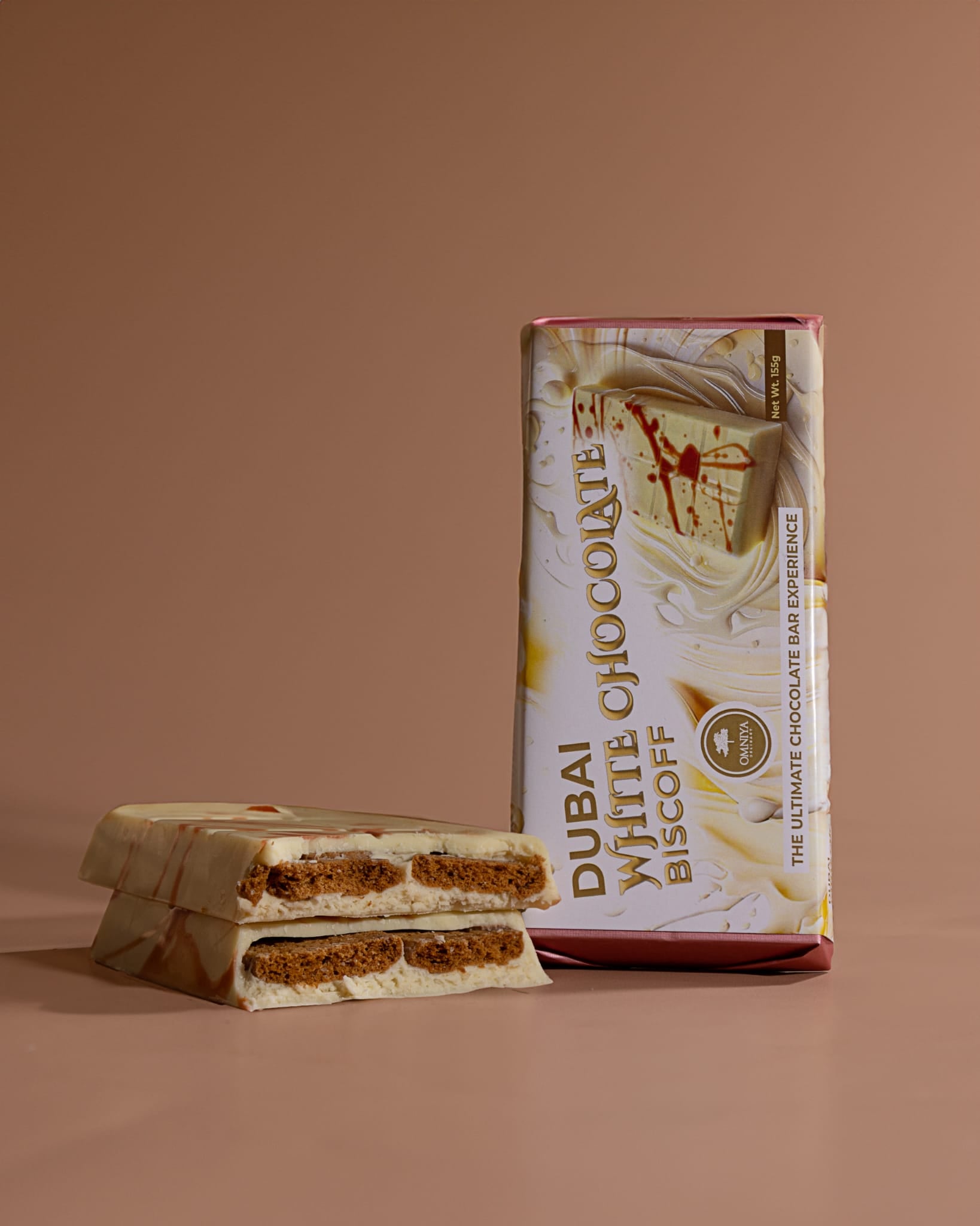 OMNIYA Delicacy Viral Dubai Kunafa Cookie Butter White Chocolate Bar 155g – Crispy Kunafa Layer with Smooth Cookie Butter & Creamy White Chocolate – Middle Eastern Dessert Fusion, Premium Gourmet Gift