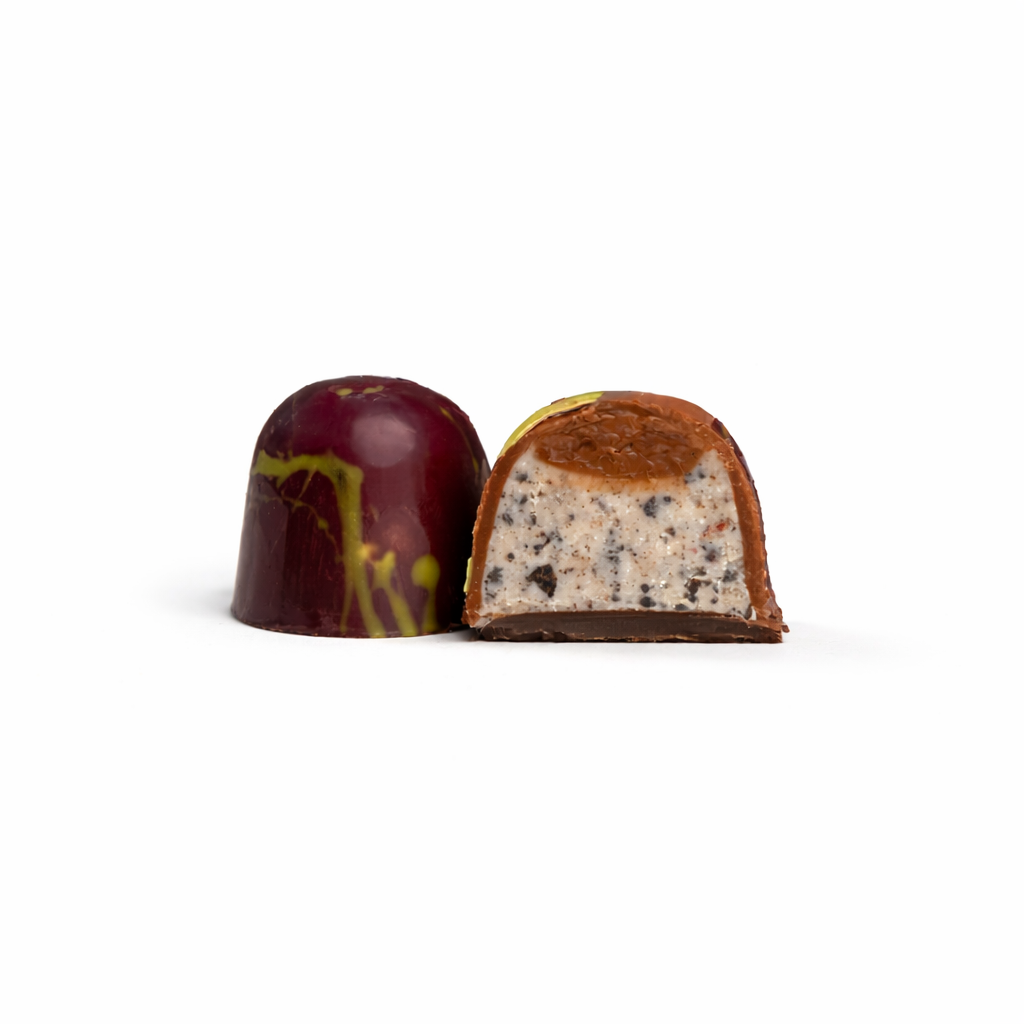 OMNIYA Delicacy – Chocolate Galaxy Bonbon (6oz) – Purple Crystal Shell Filled with OMNIYELLA Hazelnut Spread & Cookie Crumble – Belgian Artisan Chocolate Gift