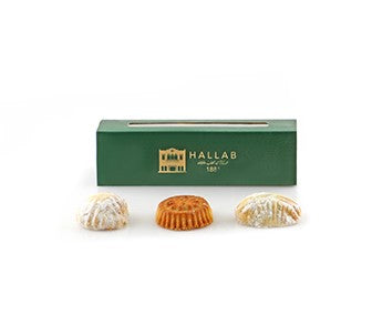 HALLAB Mini Maamoul pr - 3 Pieces Walnut Dates and Pistachio Assortment (80g)