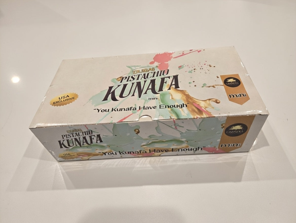 OMNIYA Delicacy Mini Dubai Pistachio Kunafa Chocolate Bar 40g – Belgian Milk Chocolate with Crispy Kunafa & Pistachio Cream Filling – Viral Middle Eastern Gourmet Treat