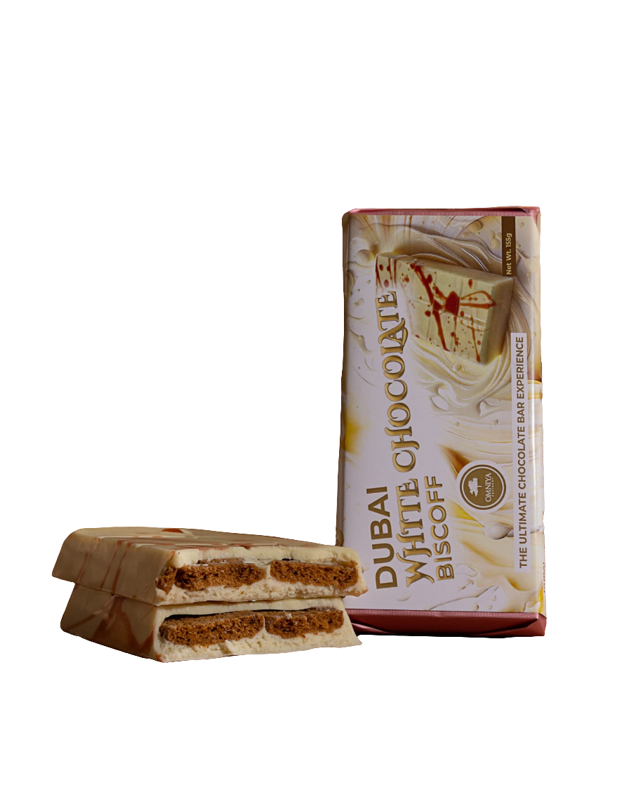 OMNIYA Delicacy Viral Dubai Kunafa Cookie Butter White Chocolate Bar 155g – Crispy Kunafa Layer with Smooth Cookie Butter & Creamy White Chocolate – Middle Eastern Dessert Fusion, Premium Gourmet Gift