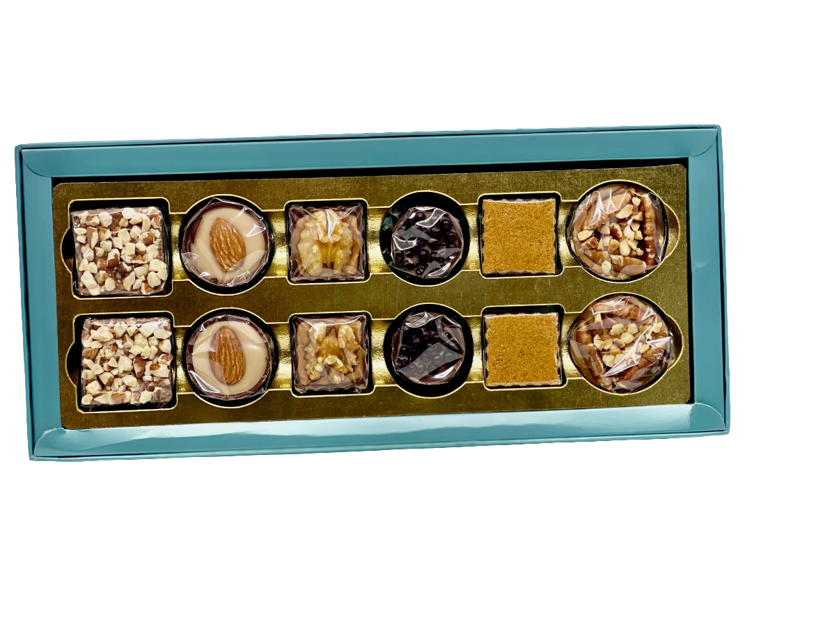 OMNIYA Delicacy Chocolate Special Box 12pcs Count Assorted Gourmet Milk Chocolates in Modern Elegant Packaging Ideal for Christmas Eid Ramadan Corporate Gifts