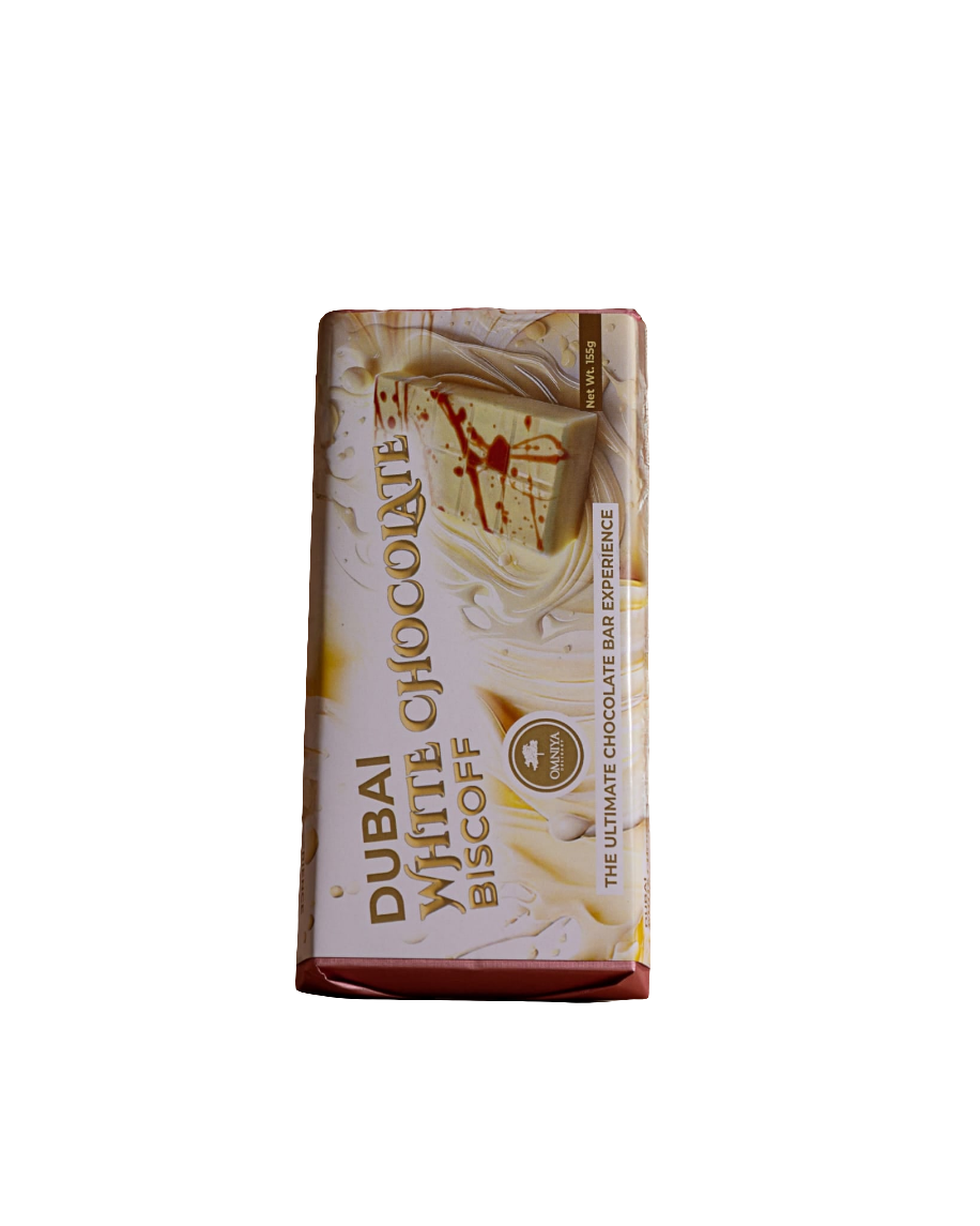 OMNIYA Delicacy Viral Dubai Kunafa Cookie Butter White Chocolate Bar 155g – Crispy Kunafa Layer with Smooth Cookie Butter & Creamy White Chocolate – Middle Eastern Dessert Fusion, Premium Gourmet Gift