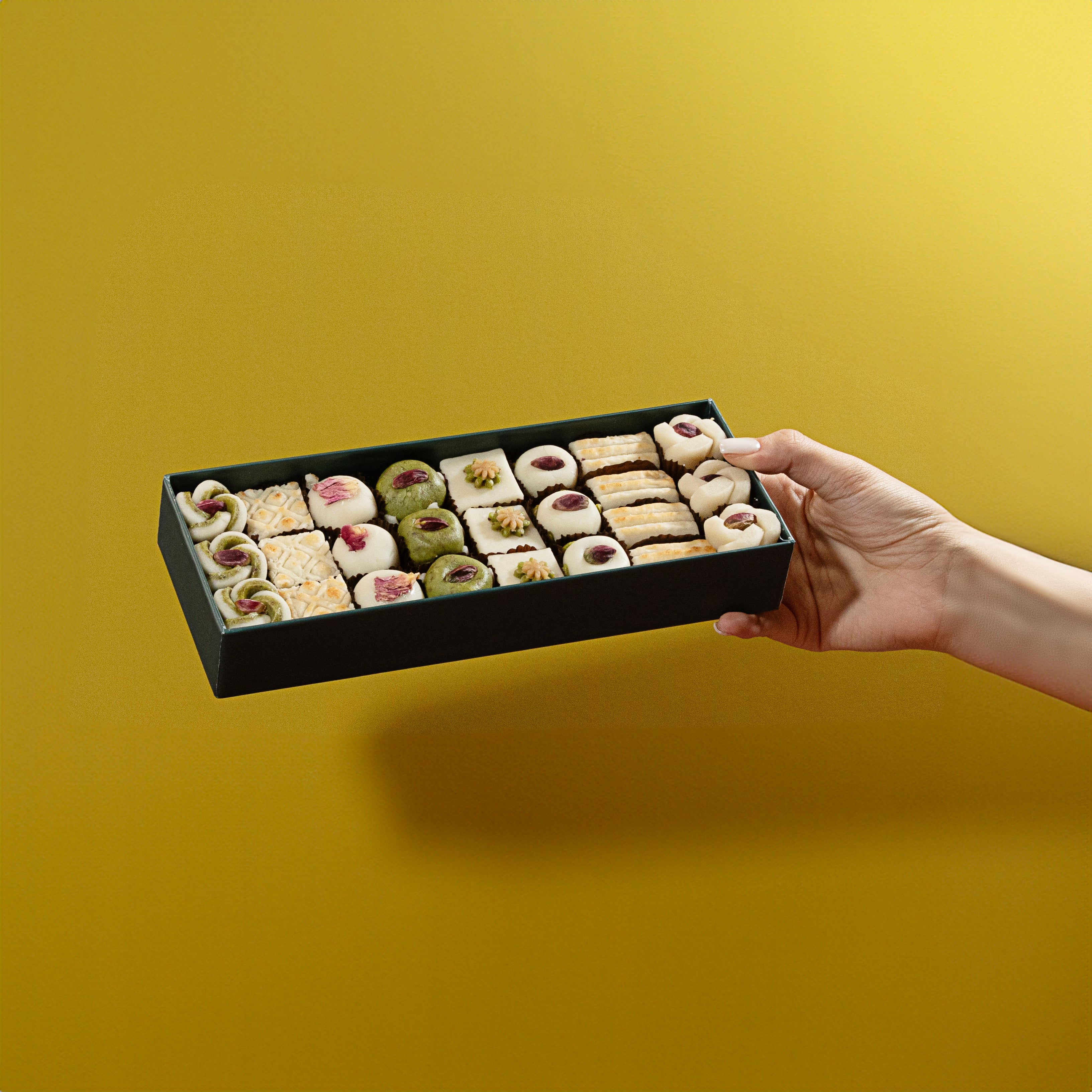 OMNIYA Delicacy Marzipan Lozina Box (1 LB, 25 Pieces) – Premium Mediterranean Marzipan Sweets with Pistachio & Rose – Gourmet Gift Box for Eid, Christmas, Weddings & Special Occasions