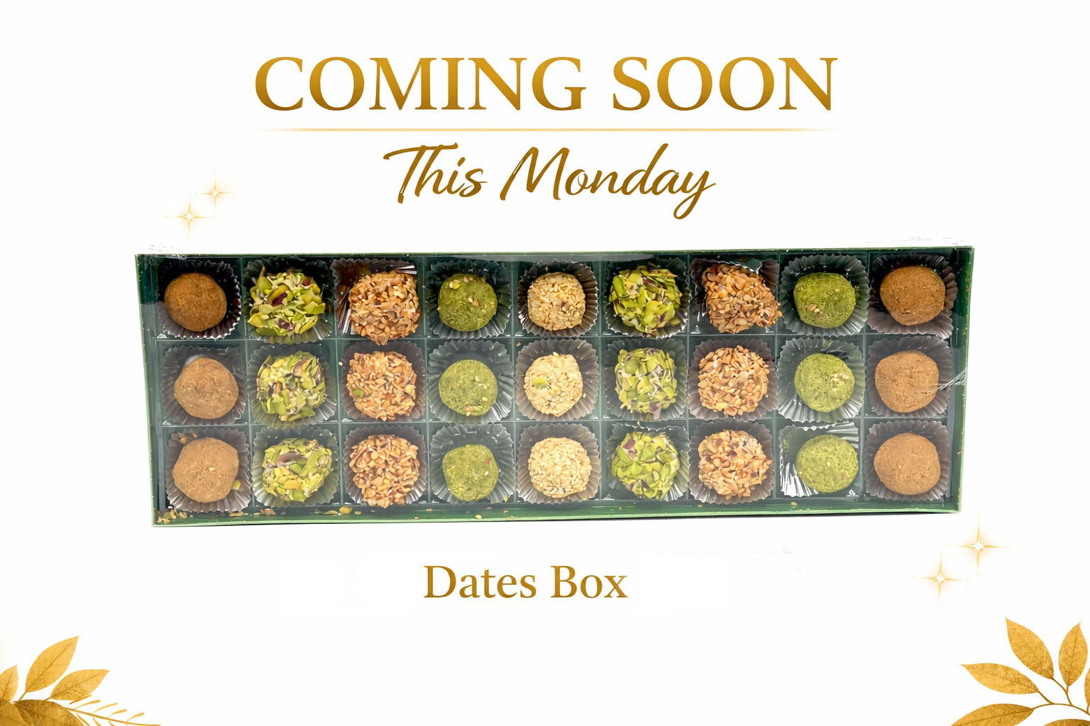 Omniya Luxury Assorted Date Treats – 27 Gourmet Date Paste Pieces Coated in Pistachio, Lotus, Sesame, and Almond – High-Quality & Delicious Gift Box