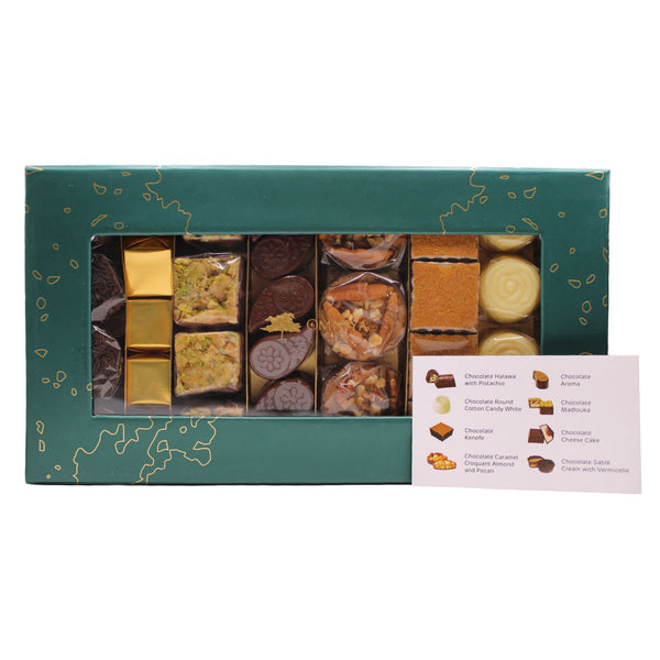 Fruittinia Chocolate Box – 33 Piece Premium Assorted Collection Inspired by Mediterranean & Arabic Desserts – Includes Halawa, Kunafa, Cheesecake, Pistachio & Cotton Candy Chocolates – Luxurious Gift for All Occasions