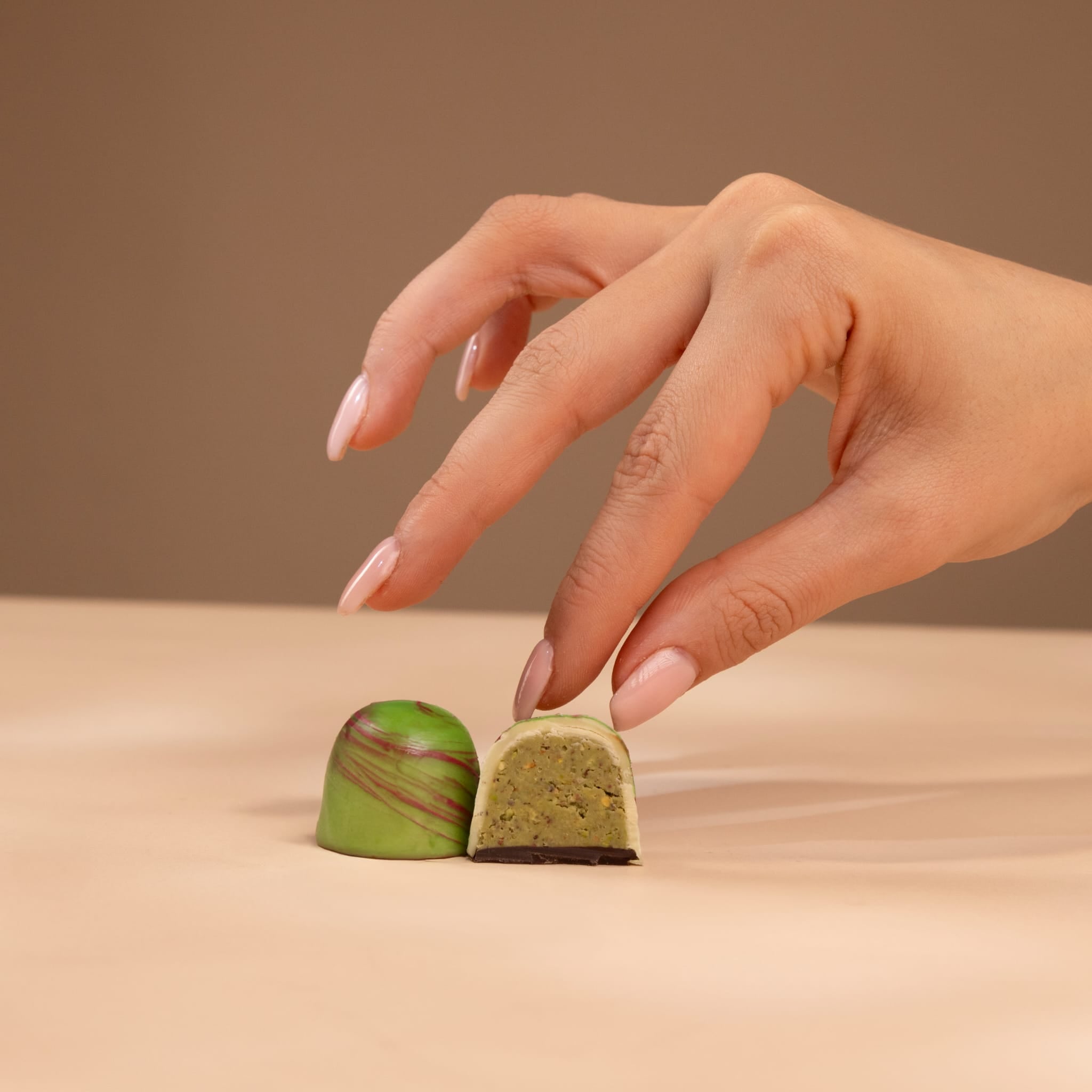 Premium Belgian Chocolate Bonbons with Pistachio Hazelnut and Cheesecake Fillings