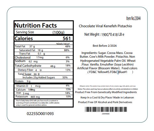 Premium Middle Eastern Dessert Chocolate Bar