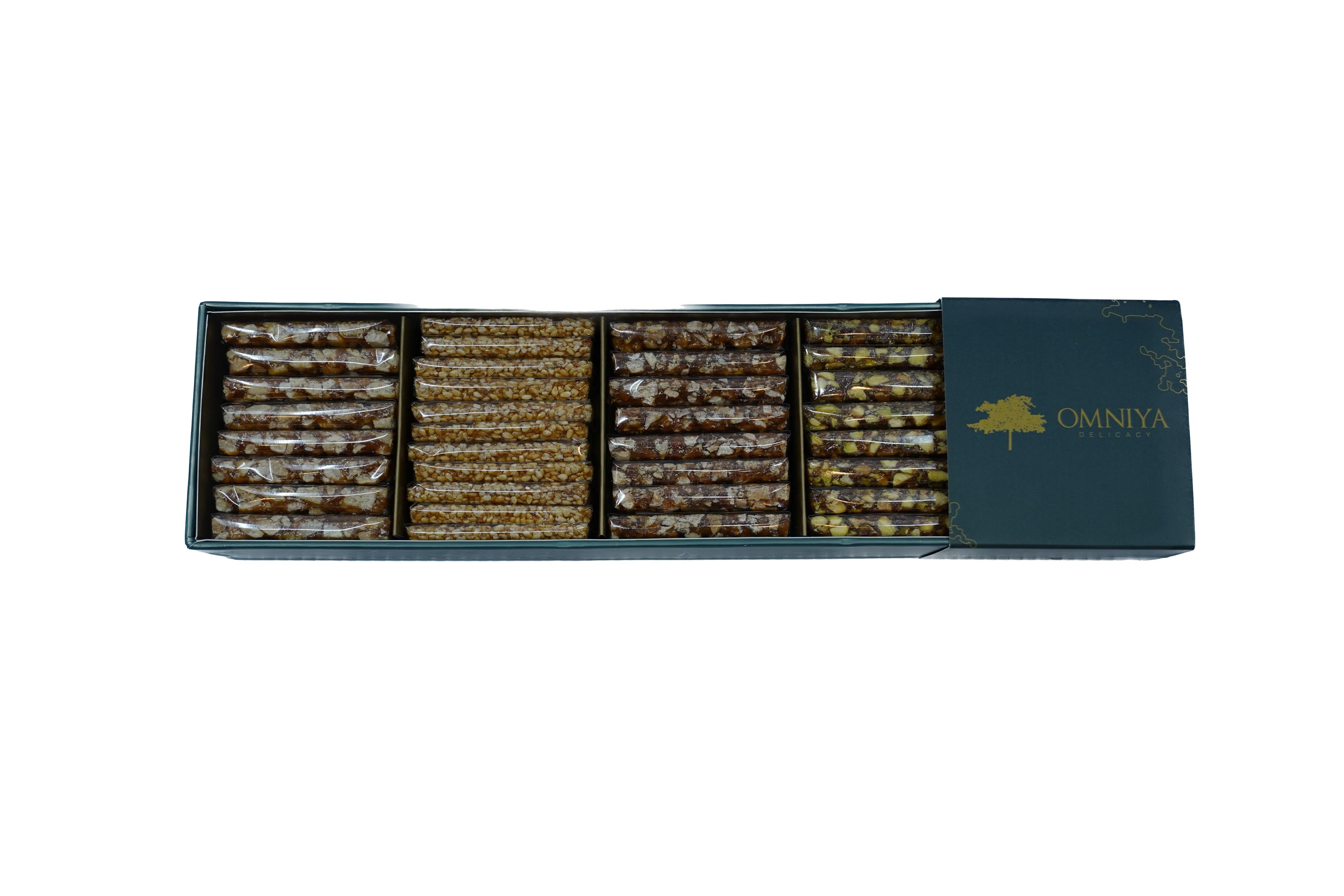 OMNIYA Delicacy – Indigo Croquant Box (1 Count) – Crispy Hazelnut, Pistachio, Almond & Sesame Croquant Bars – Mediterranean Gourmet Snack – Elegant Gift for Holidays, Birthdays & Special Occasions